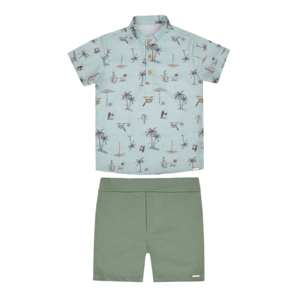 Conjunto de Bata em Cambraia Estampada e Shorts em Molecotton Leve e Confortável Le Bhua