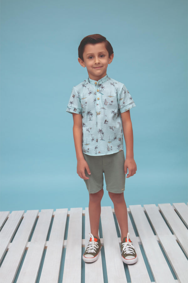 Conjunto de Bata em Cambraia Estampada e Shorts em Molecotton Leve e Confortável Le Bhua