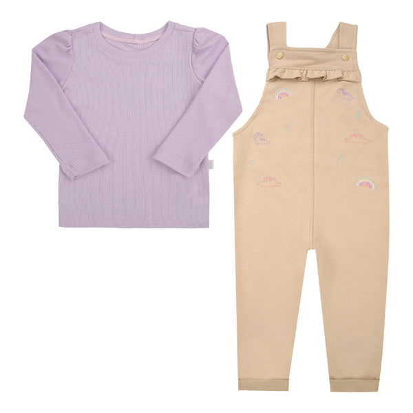 Conjunto de Macacão Efeito Jardineira em Molecotton e Blusa em Malha Canelada Le Bhua