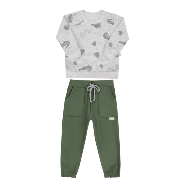 Conjunto de Blusa em Malha Mescla Felpada Estampada e Calça Modal Brush Le Bhua