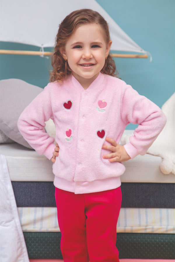 Conjunto de Casaco em Pelo Fofinho com Bordado e Calça Legging em Malha Medley Le Bhua