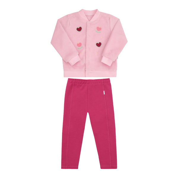 Conjunto de Casaco em Pelo Fofinho com Bordado e Calça Legging em Malha Medley Le Bhua