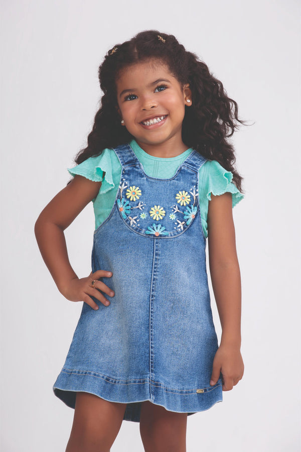 Conjunto Kids 1 Verão Feminino Com Blusa e Jardineira Paraiso