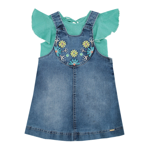 Conjunto Kids 1 Verão Feminino Com Blusa e Jardineira Paraiso