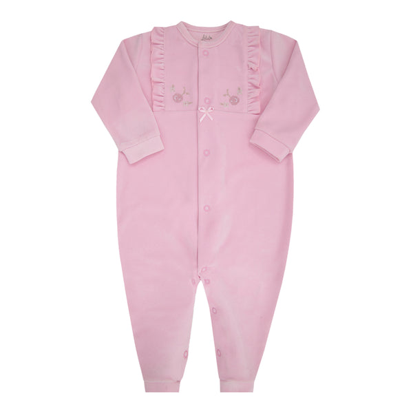 Macacão Longo Feminino Plush Liso com Bordado Ponto Cruz Letut LT17277