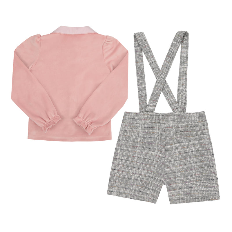 Conjunto Blusa Plush com Gola Bordada e Shorts Tweed Mesclado com Alça Regulável Paraiso - Image 5