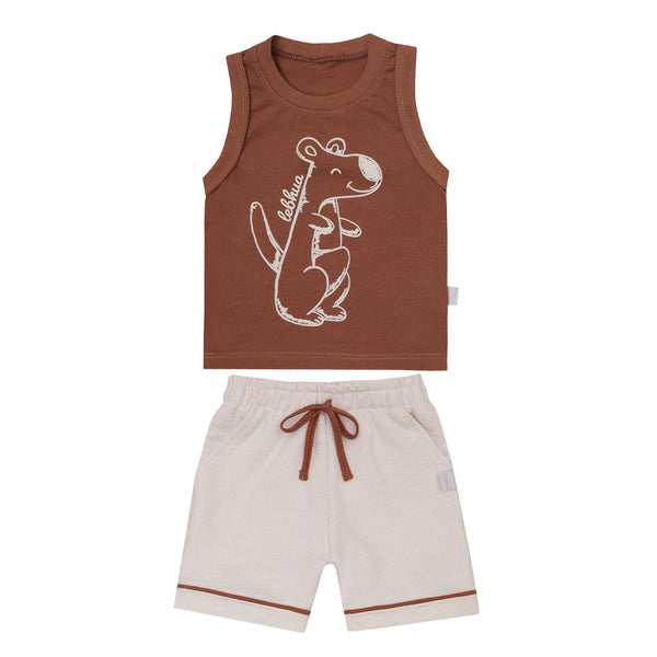 Conjunto Masculino de Camiseta Regata Estampada em Malha e Shorts Confortável Le Bhua