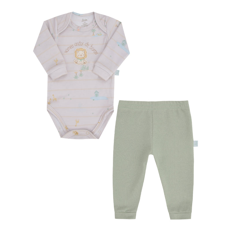 Conjunto Longo de Body em Malha Tricô Leve Estampada com Calça em Malha Trabalhada e Cós de Elástico Letut - Image 5