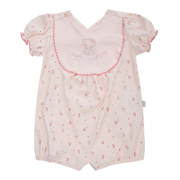 Macacão Curto em Suedine Estampado com Bordado e Detalhe em Picueta Efeito Crochê Letut