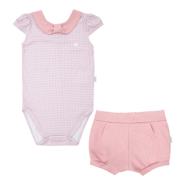 Conjunto Baby Curto com Body Estampa Vichy e Shorts em Suedine com Detalhe em Picueta Letut LT17377