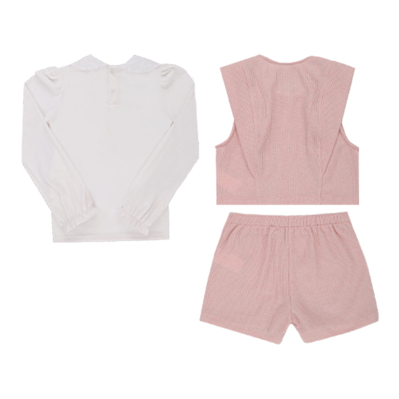 Paraíso Conjunto Menina Blusa Plush com Gola Trabalhada, Colete e Shorts Saia Knitting Texturizado — Três Peças de Puro Estilo - Image 5