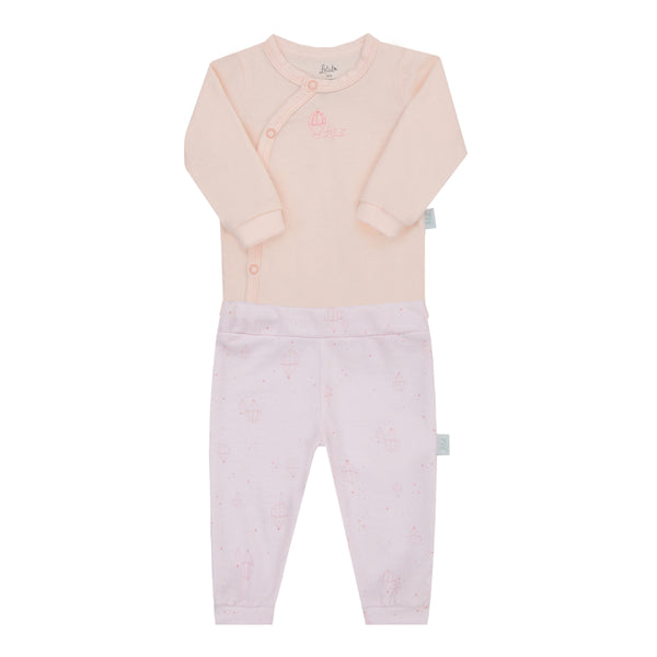 Conjunto Baby Longo com Body Efeito Kimono em Algodão e Calça Estampada LeTut LT17367