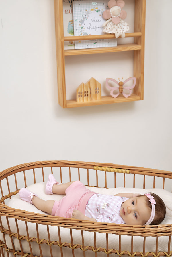 Conjunto Baby Curto com Body Estampado e Shorts com Cós Conforto Extra Largo e Bordados Delicados Letut