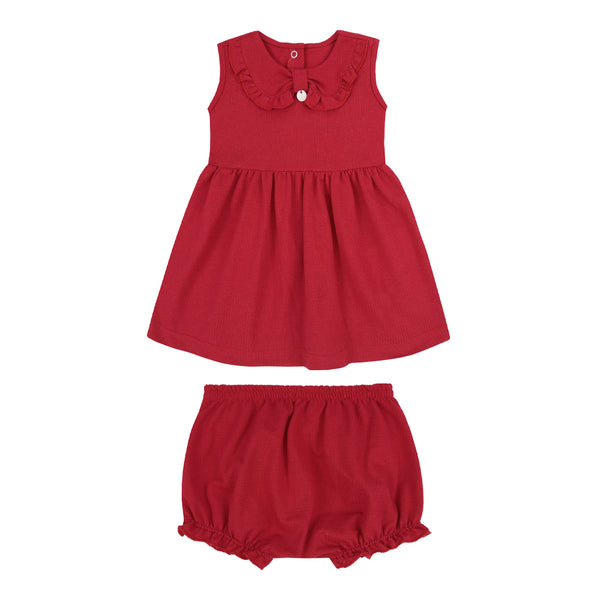 Vestido Regata Bebê em Malha Trabalhada com Gola Laço e Tapa Fralda  Letut