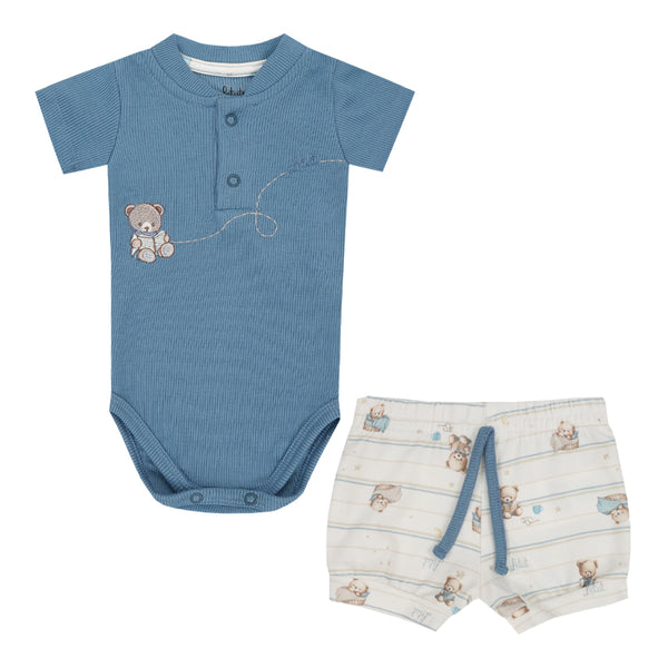 Conjunto Curto com Body em Ribana Canelada Super Confortável e Shorts Estampado com Cordão Decorativo Letut LT18222