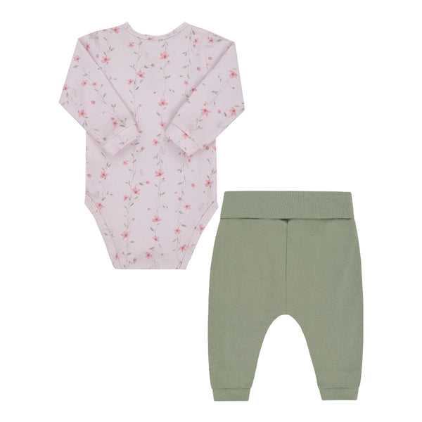 Conjunto Baby Longo com Body Estampado e Calça com Cós Conforto Dobrável Letut