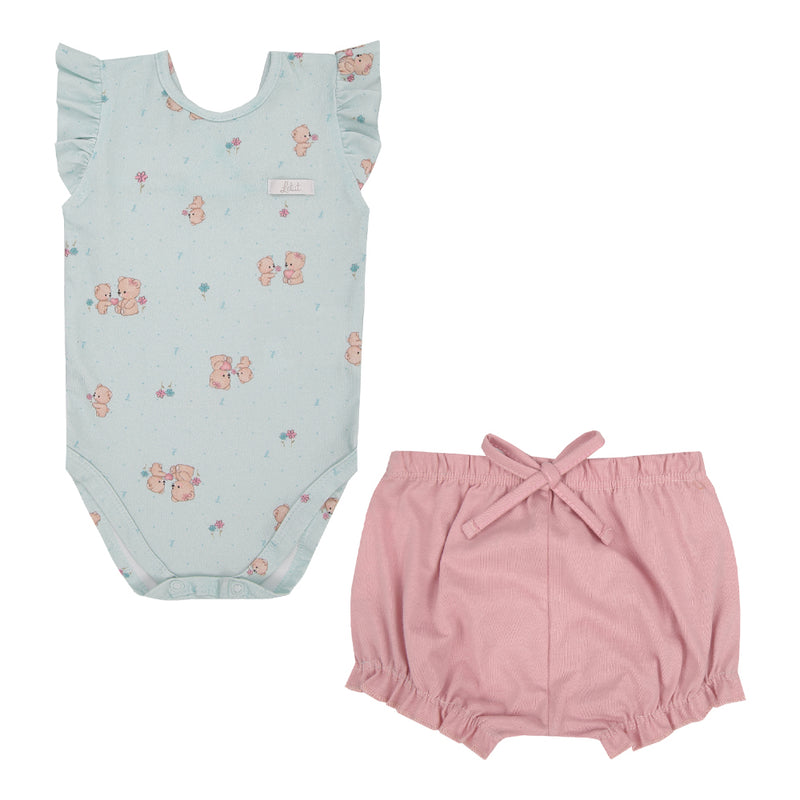 Letut Conjunto Curto com Body Estampado Transpassado e Shorts 100% Algodão com Bordado no Bumbum e Cordão de Laço — Natural e Irresistível - Image 5