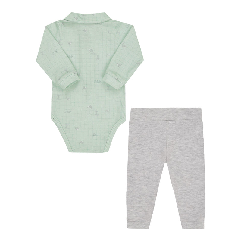 Letut Conjunto Longo com Body Gola Polo Estampado e Calça com Recortes e Bordados Delicados — Estilo Refinado para o Bebê - Image 5