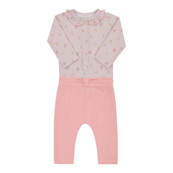 Conjunto Baby Longo com Body Frufru na Gola e Calça com Laço e Bordado no Bumbum Letut