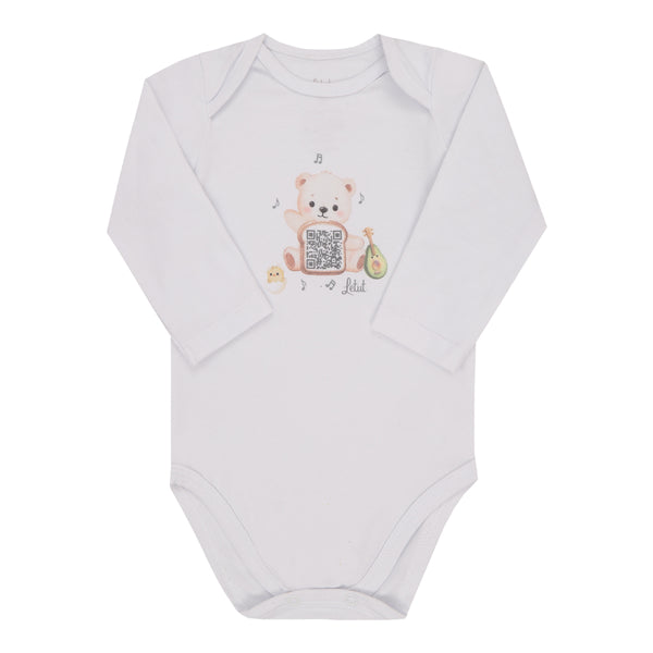 Body Manga Longa Bebê Linha Anunciação em Malha Conforto com Estampa QR Code Interativo Letut