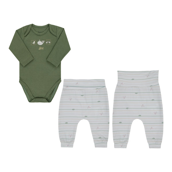Conjunto Baby Longo de Body com Bordado e Calça Estampada com Cós Conforto Letut