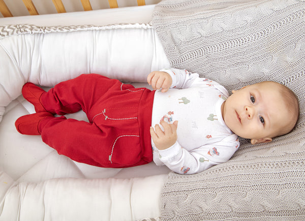 Conjunto Baby Longo em Malha Conforto com Body Estampado e Calça com Bordados Delicados Letut LT18186