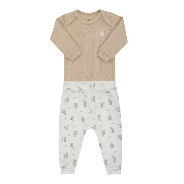 Conjunto Baby Longo Linha Amamentação com Body Manga Longa e Calça Estampada Letut