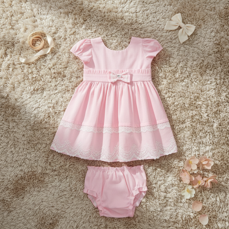 Paraíso Vestido Tricoline com Tule Renda, Mangas com Preguinhas, Laço Decorativo e Calcinha — Princesa do Início ao Fim - Image 2