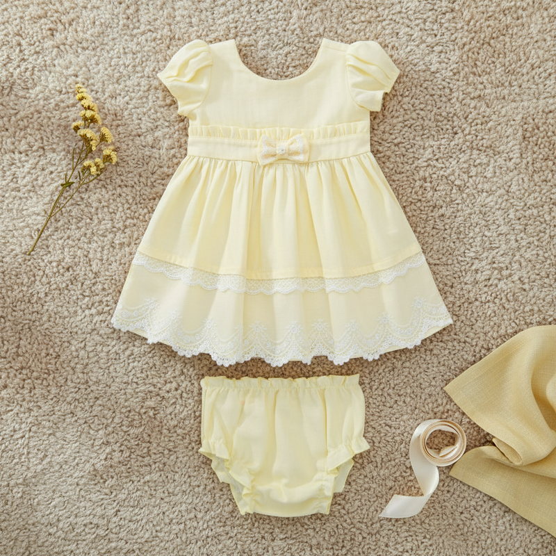 Paraíso Vestido Tricoline com Tule Renda, Mangas com Preguinhas, Laço Decorativo e Calcinha — Princesa do Início ao Fim - Image 5