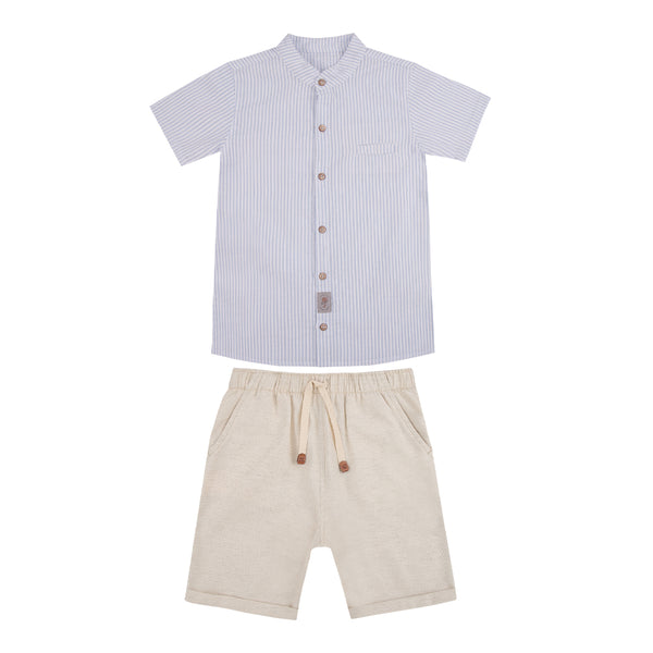 Conjunto Linha Cerimônia Camisa Anarruga Texturizada com Shorts Efeito Linho e Cordão Sofisticado Paraiso