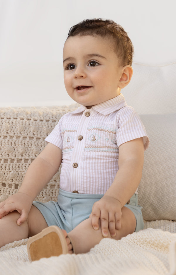 Conjunto Body Meia Manga em Anarruga com Shorts Malha Roma Paraiso