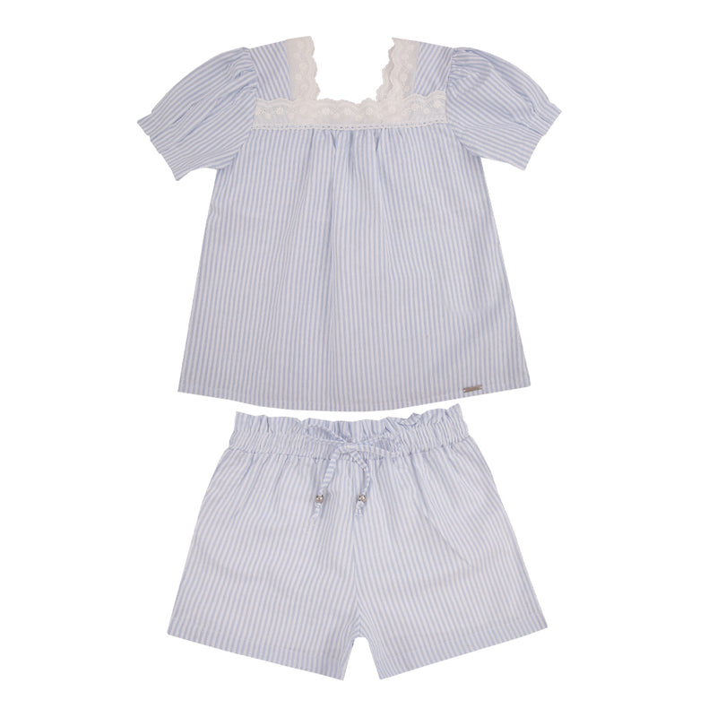 Paraíso Conjunto Menina Blusa Anarruga com Broderie e Shorts Clochard com Cordão — Charme Francês para sua Princesa - Image 2