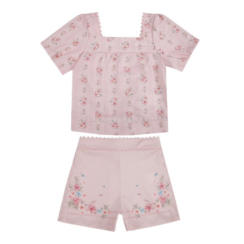 Paraíso Conjunto Menina Blusa Floral Tricoline com Mangas Balônê e Shorts Godê Estampado — Flor que Dansa ao Vento - Image 5