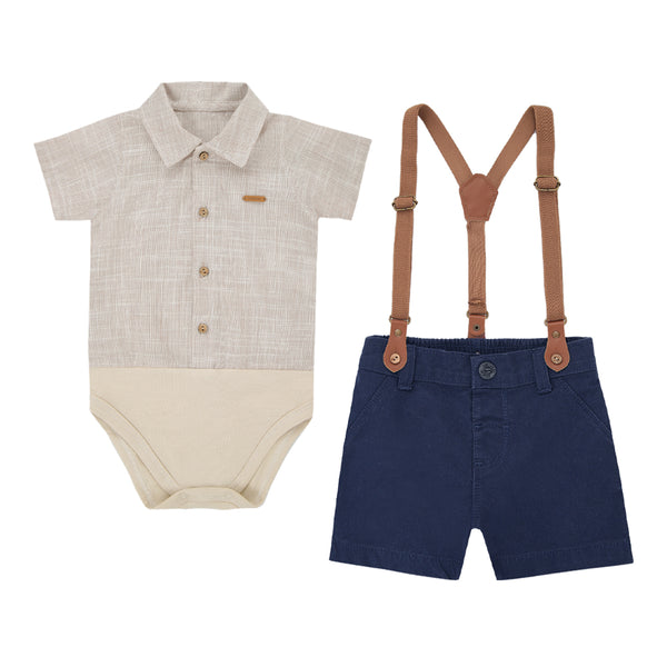 Conjunto Body Cotton Linen com Shorts Sarja Color e Suspensório Removível Paraiso