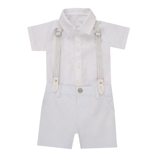 Conjunto Body Cotton Linen com Shorts Sarja Color e Suspensório Removível Paraiso