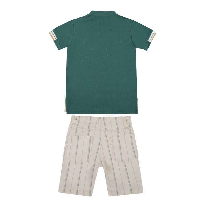 Paraíso Conjunto Camiseta Malha Trabalhada com Bordado Personalizado e Shorts Estampado Sarja com Cós Regulável — Estilo Casual Refinado - Image 5