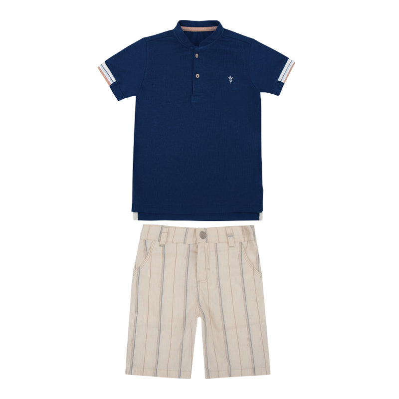 Paraíso Conjunto Camiseta Malha Trabalhada com Bordado Personalizado e Shorts Estampado Sarja com Cós Regulável — Estilo Casual Refinado - Image 2