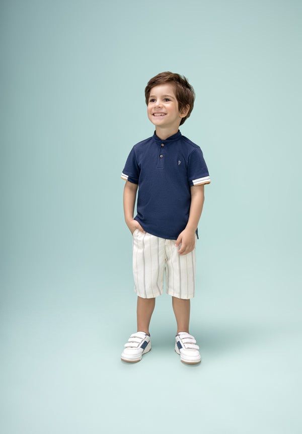 Conjunto Camiseta Malha Trabalhada com Bordado Personalizado e Shorts Estampado Sarja com Cós Regulável Paraiso