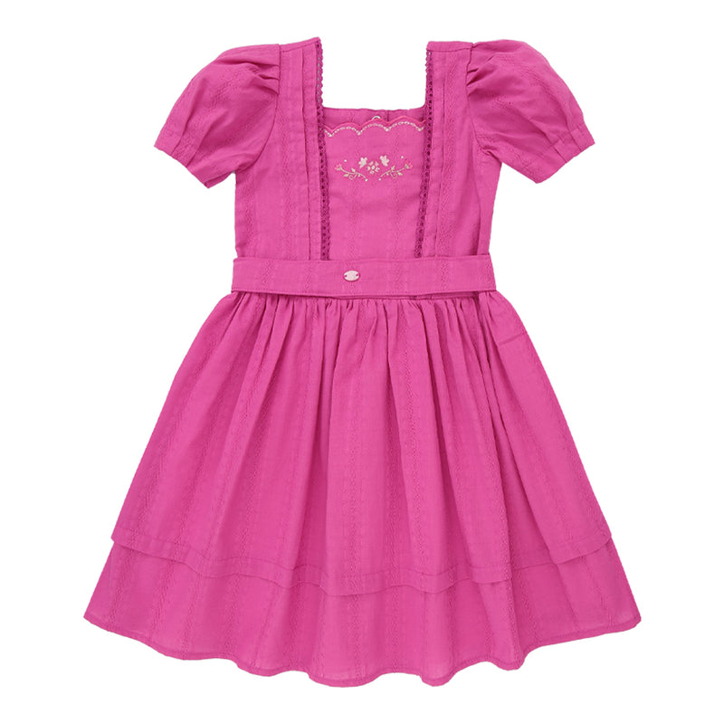 Paraíso Vestido Jacquard Bordado com Renda, Mangas com Preguinhas e Cinto com Laço Decorativo — Obra de Arte para sua Princesa - Image 2