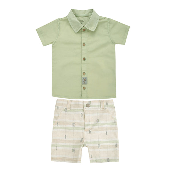 Conjunto Camisa Sarja Leve com Shorts Estampado Conforto Paraiso