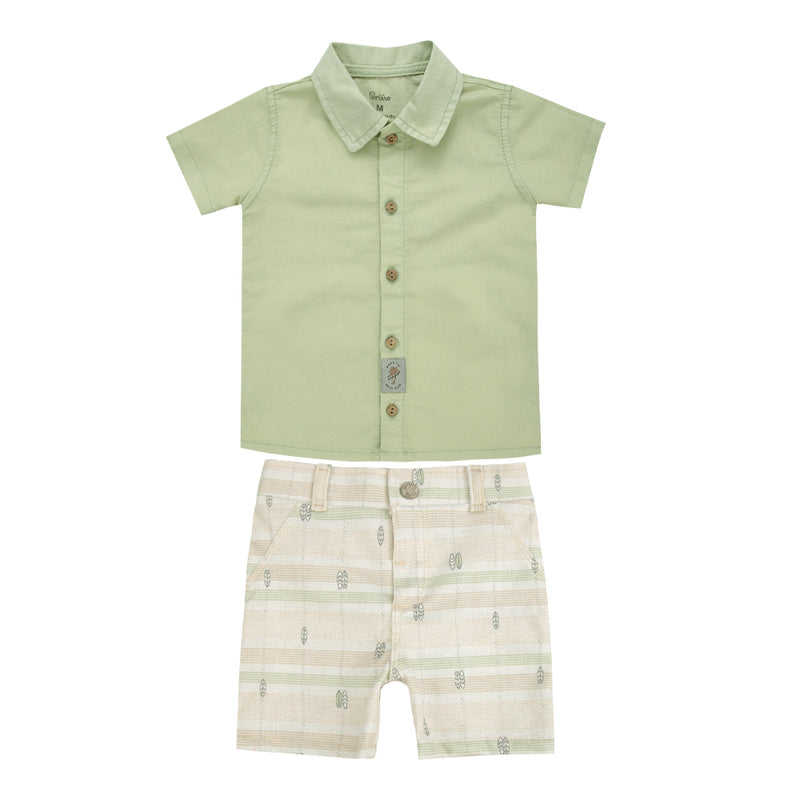 Paraíso Conjunto Menino Camisa Sarja Leve com Shorts Estampado Conforto — Estilo Casual para Cada Aventura - Image 2