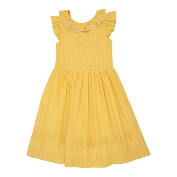 Vestido com Babados Transpassados nas Costas, Cordão para Laço e Preguinhas na Saia Infantil Paraiso