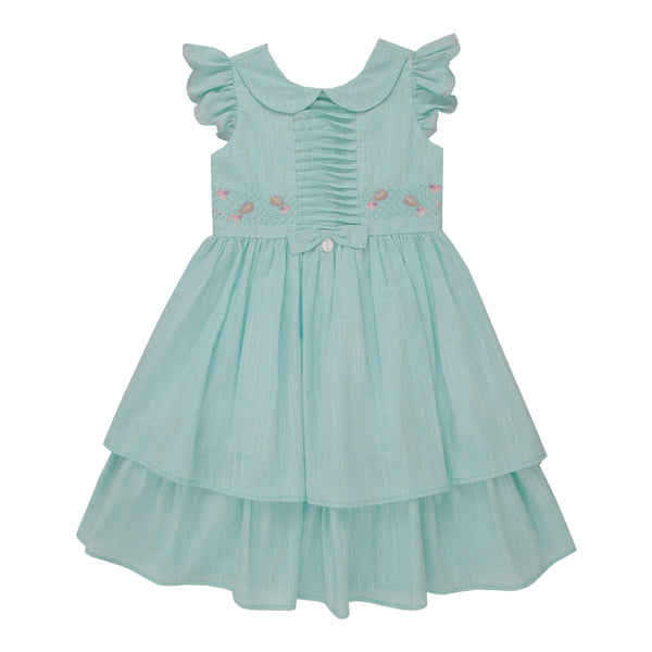 Vestido Biarritz com Preguinhas, Bordados Delicados, Decote V nas Costas e Laço com Pingente Paraiso
