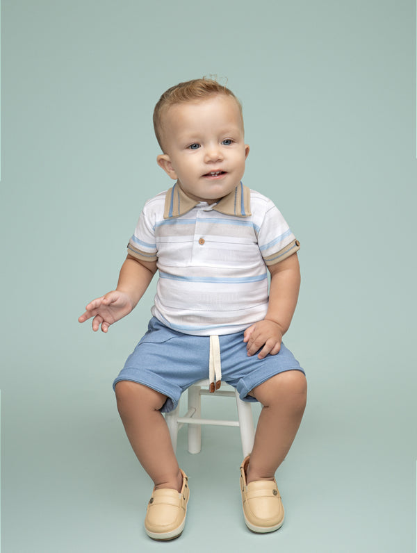 Conjunto Camiseta em Malha Conforto Estampada com Shorts Malha Denim Leve e Cordão Decorativo Paraiso