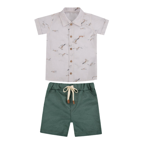 Conjunto Camisa Estampada com Shorts Malha Roma Color Paraiso
