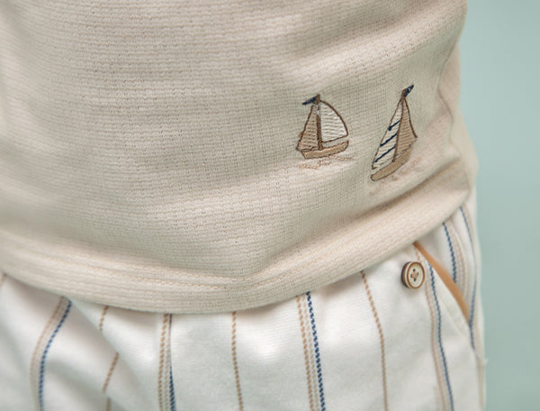 Conjunto Camiseta Polo em Malha Texturizada com Bordado e Shorts Estampado  Paraiso