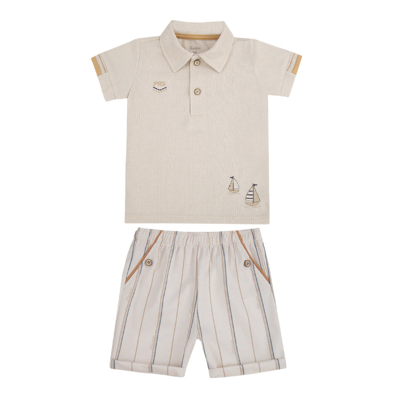 Paraíso Conjunto Camiseta Polo em Malha Texturizada com Bordado e Shorts Estampado — Sofisticado e Confortável - Image 2