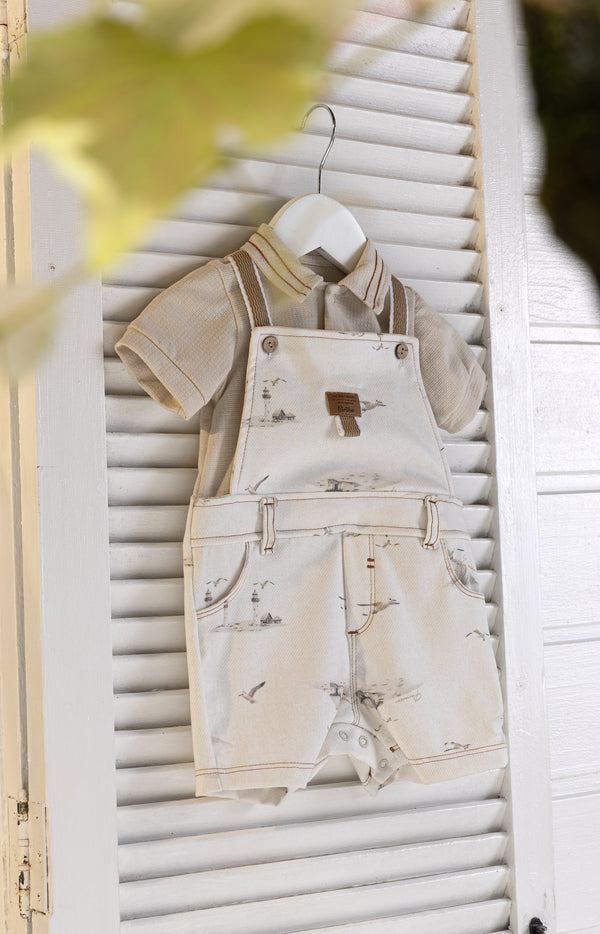 Macacão Curto Efeito Jardineira em Malha Ponto Roma Estampada com Detalhe na Gola Infantil Paraiso 18667