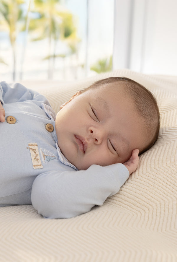 Conjunto Baby Longo Body com Gola Anarruga Bordada e Calça Ponto Roma com Cordão Decorativo Paraiso