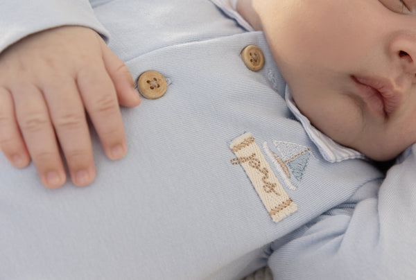 Conjunto Baby Longo Body com Gola Anarruga Bordada e Calça Ponto Roma com Cordão Decorativo Paraiso